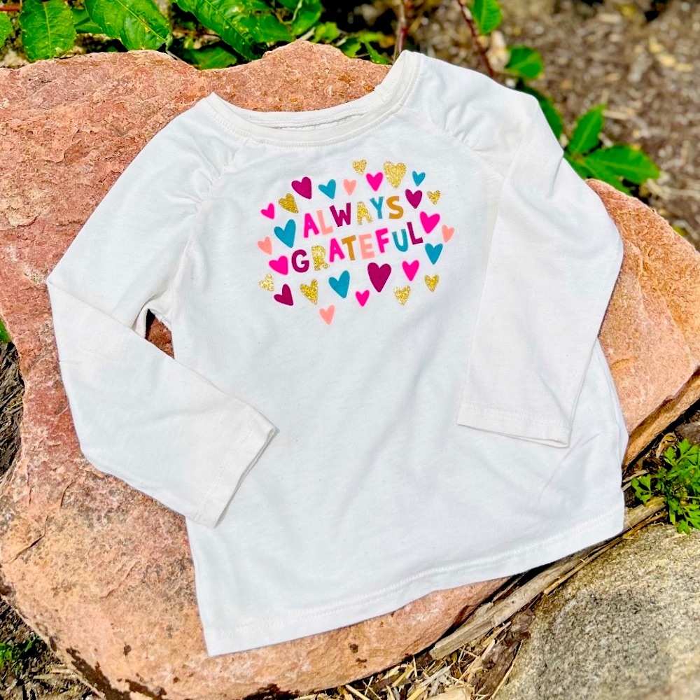 Cream and Pink Long Sleeve Tee with Heart Pattern